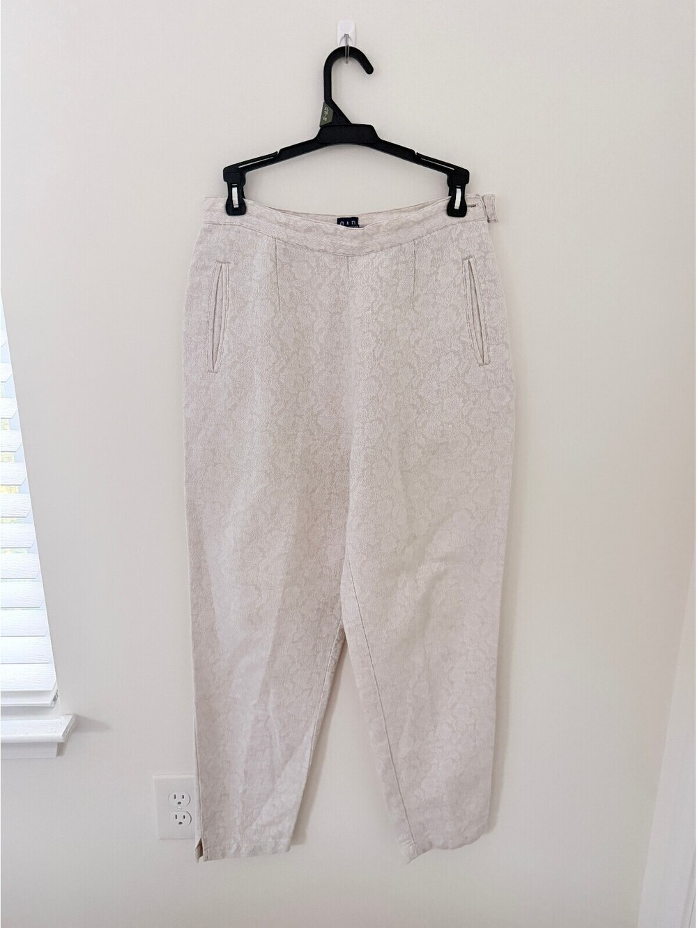 Vintage GAP Cream Jacquard Floral Tapered Linen Ankle Pants Women's Size 8